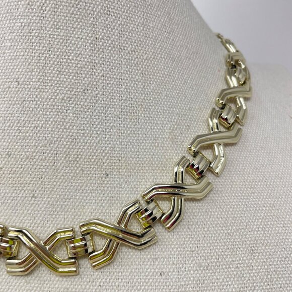Vintage Choker Necklace Gold-Tone Chunky Retro Simple‎ Geometric Minimal - Picture 9 of 10